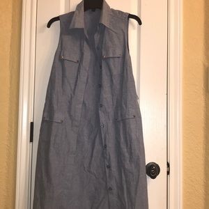 sleeveless button up , denim causal dress